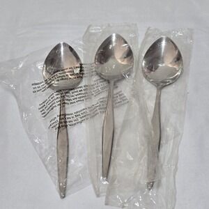 3 ONEIDA Windrift Soup Spoons WM A ROGERS PREMIER‎ Burnished Stainless Flatware